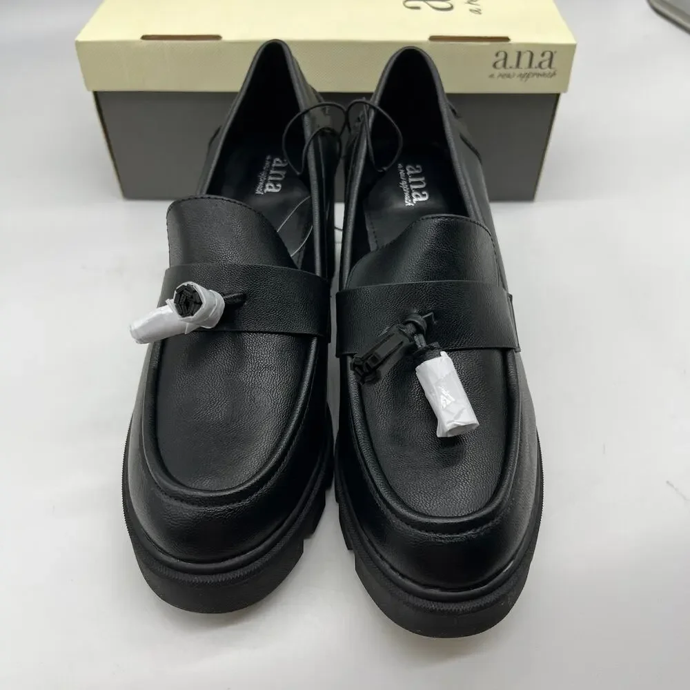 a.n.a Penny Loafers Black Chunky Block Heel A New Approach Women Size 10 NEW